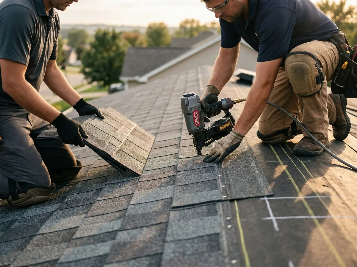 Professional roofer working on a residential roof in Finneytown